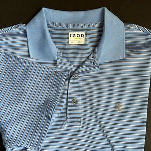Izod Mens Blue Striped Golf Polo   Size Large